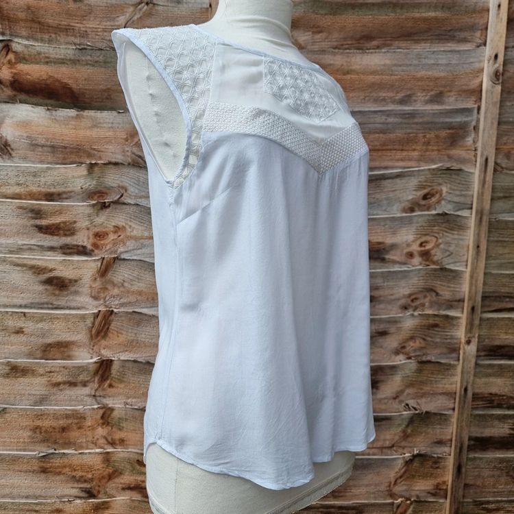 Warehouse Women's Size 12 Sleeveless White Lace Accented Tank Top imagen 3